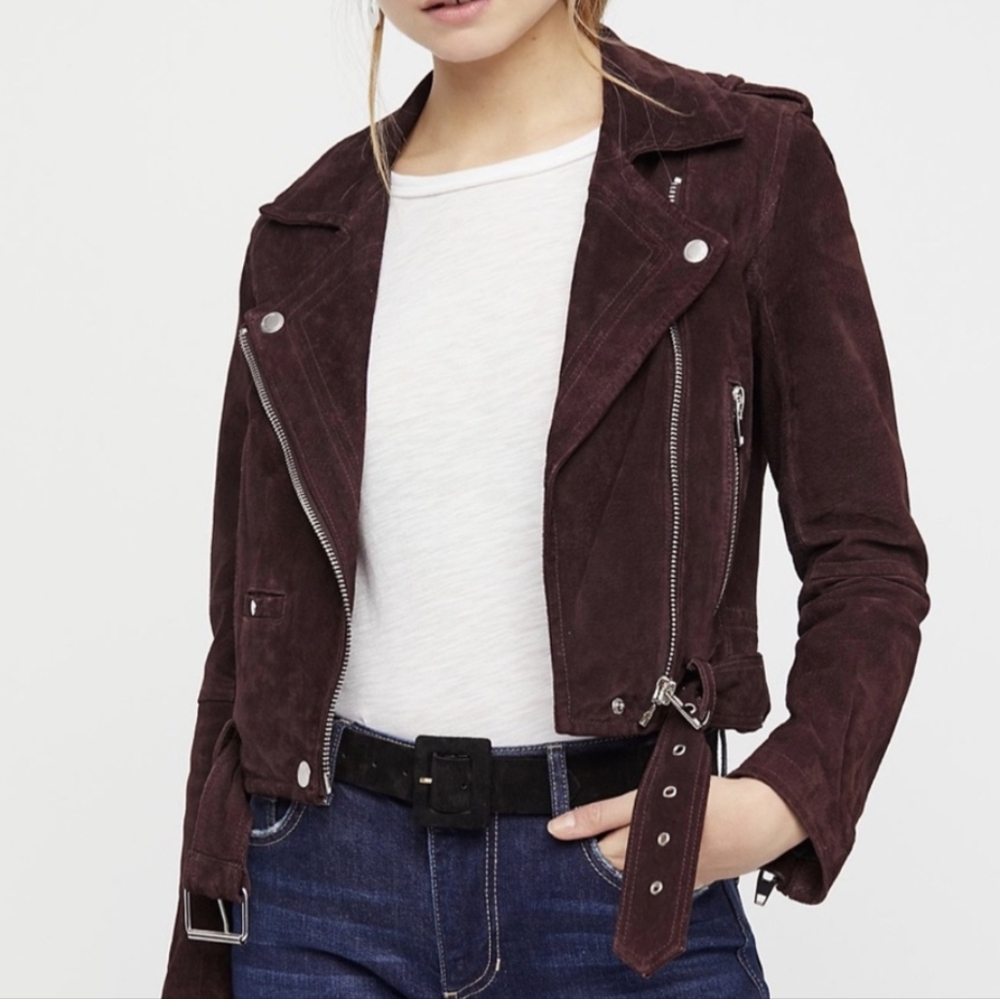 BLANK NYC Burgundy Brown Suede Leather Moto Jacket Medium